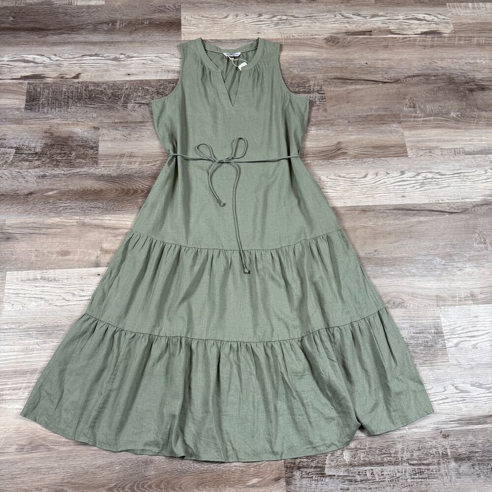 NWT Tommy Bahama Sage Linen Blend Tiered Midi Dress Coastal Grandmother Medium